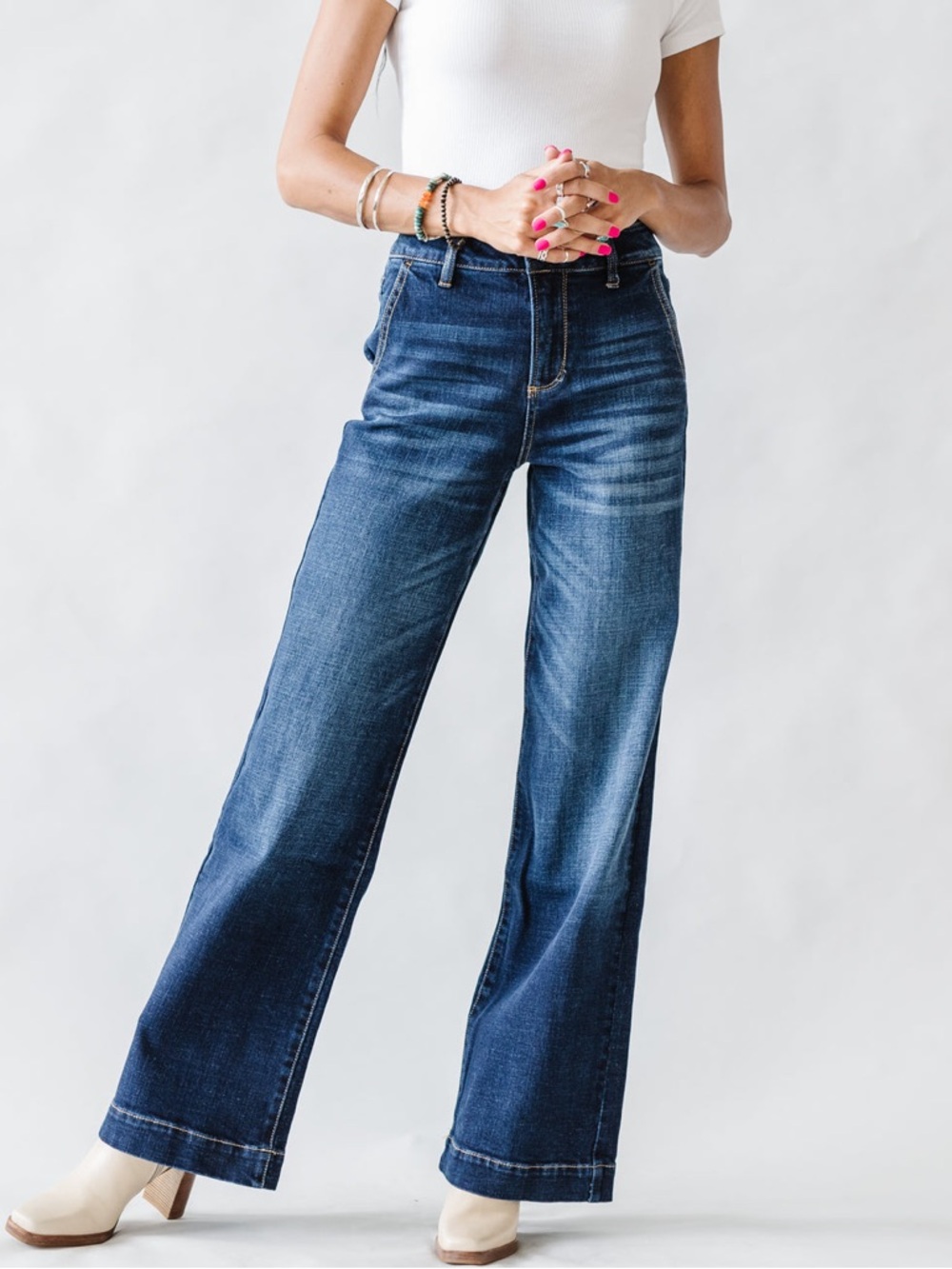 Kancan KC7127M High Rise Trouser Jeans Blue Straight Leg Raw‎ Hem Size 1/24